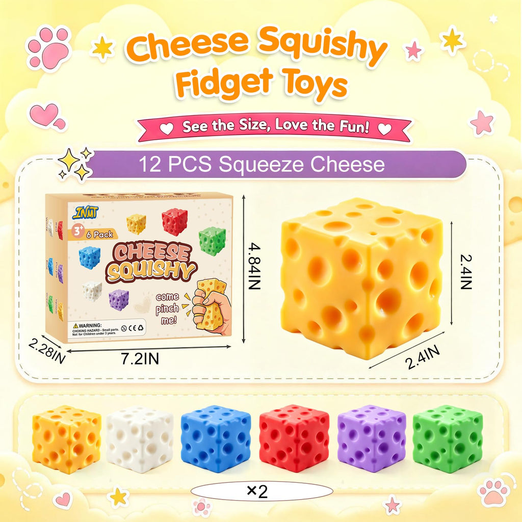 Cheese Squishy Fidget Toys for Kids Adults, 2.4in Slow Rising Squishy, 6PC