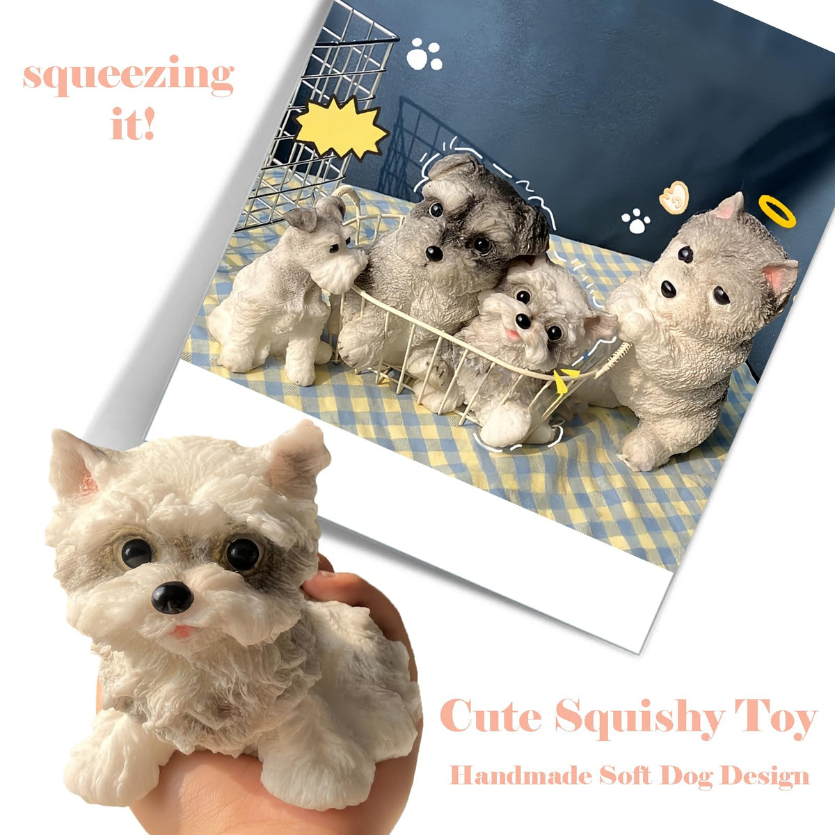 Big taba Squishy Dog, Cute Squishy Dog Stress Relief Toy, Handmade Soft Chenery Design, Perfect Squeeze Toys Gift for Relaxation and Fun (6‘’Big Schnauzer)