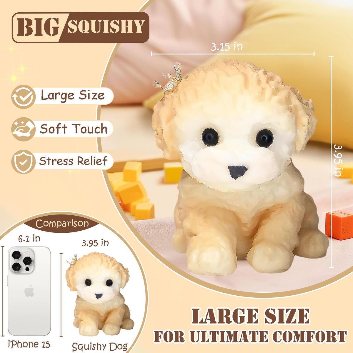 Big taba Squishy Dog, Cute Squishy Dog Stress Relief Toy, Handmade Soft Chenery Design, Perfect Squeeze Toys Gift for Relaxation and Fun (6‘’Big Schnauzer)