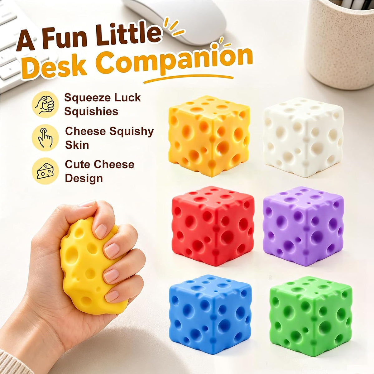 Cheese Squishy Fidget Toys for Kids Adults, 2.4in Slow Rising Squishy, 6PC