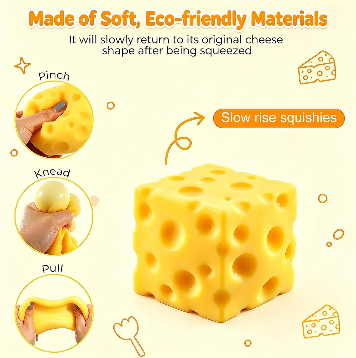 Cheese Squishy Fidget Toys for Kids Adults, 2.4in Slow Rising Squishy, 6PC