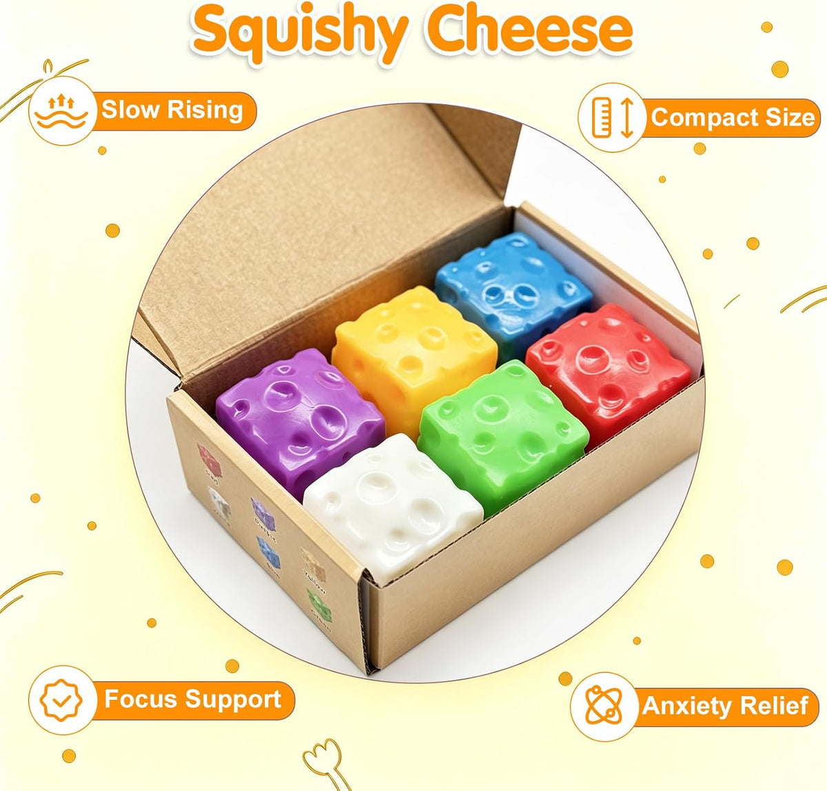 Cheese Squishy Fidget Toys for Kids Adults, 2.4in Slow Rising Squishy, 6PC