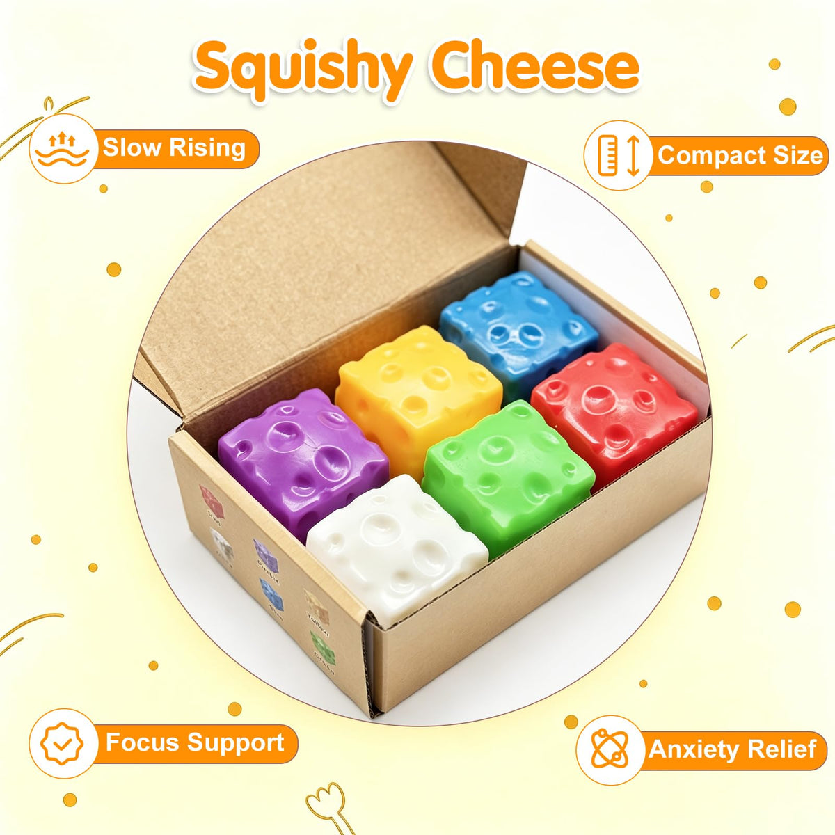 Cheese Squishy Fidget Toys for Kids Adults, 2.4in Slow Rising Squishy, 6PC