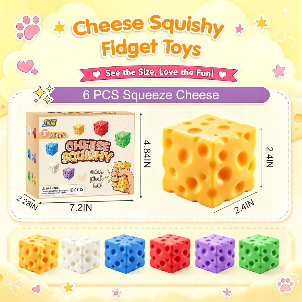 Cheese Squishy Fidget Toys for Kids Adults, 2.4in Slow Rising Squishy, 6PC