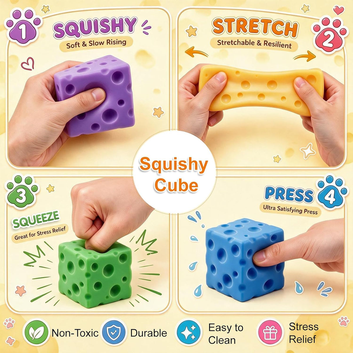 Cheese Squishy Fidget Toys for Kids Adults, 2.4in Slow Rising Squishy, 6PC